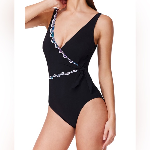 NWT PROFILE BY GOTTEX LAYLA TRICOLORE V-NECK SURPLICE ONE PIECE SWIMSUIT SIZE 14 - Picture 9 of 11